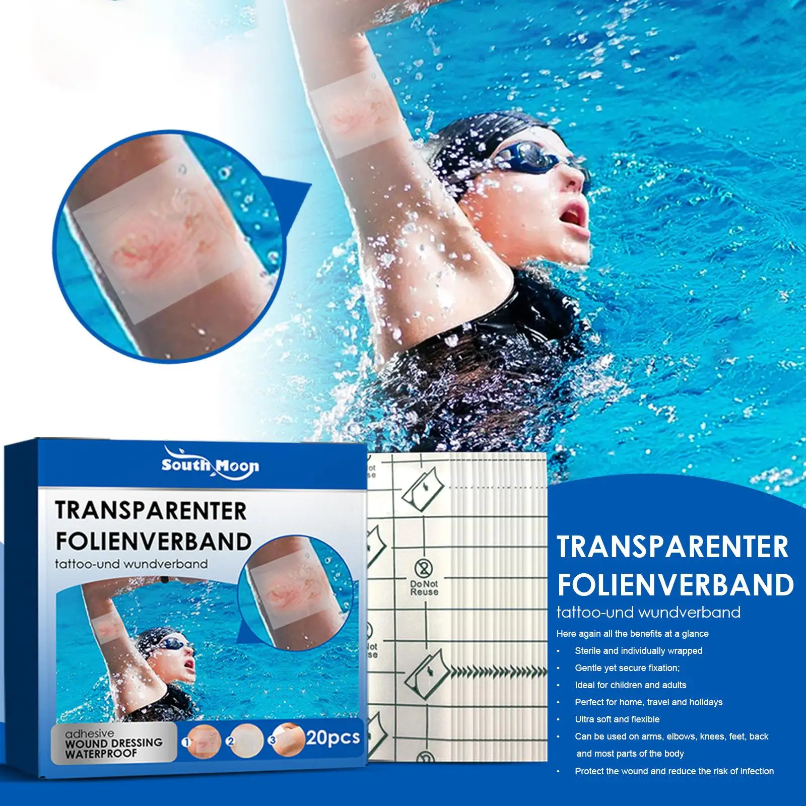 Transparente Stretch Bandage Film Dressing, ferida vestir, fita de fixação cicatrizes, pele protetora para banho, 20pcs