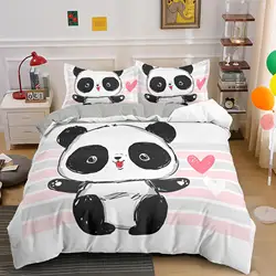 Panda Duvet Cover Cute Animal Pattern Bedding Set for Kids Boys Girls Cartoon Giant Panda Bear Polyester Comforter Cover Queen