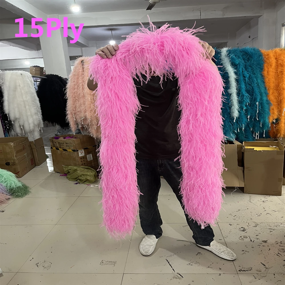 Multicolors Natural Ostrich feather boa 15Ply Fluffy High Quality Ostrich plumas Trim for Festival Stage Dress Sewing Accessory