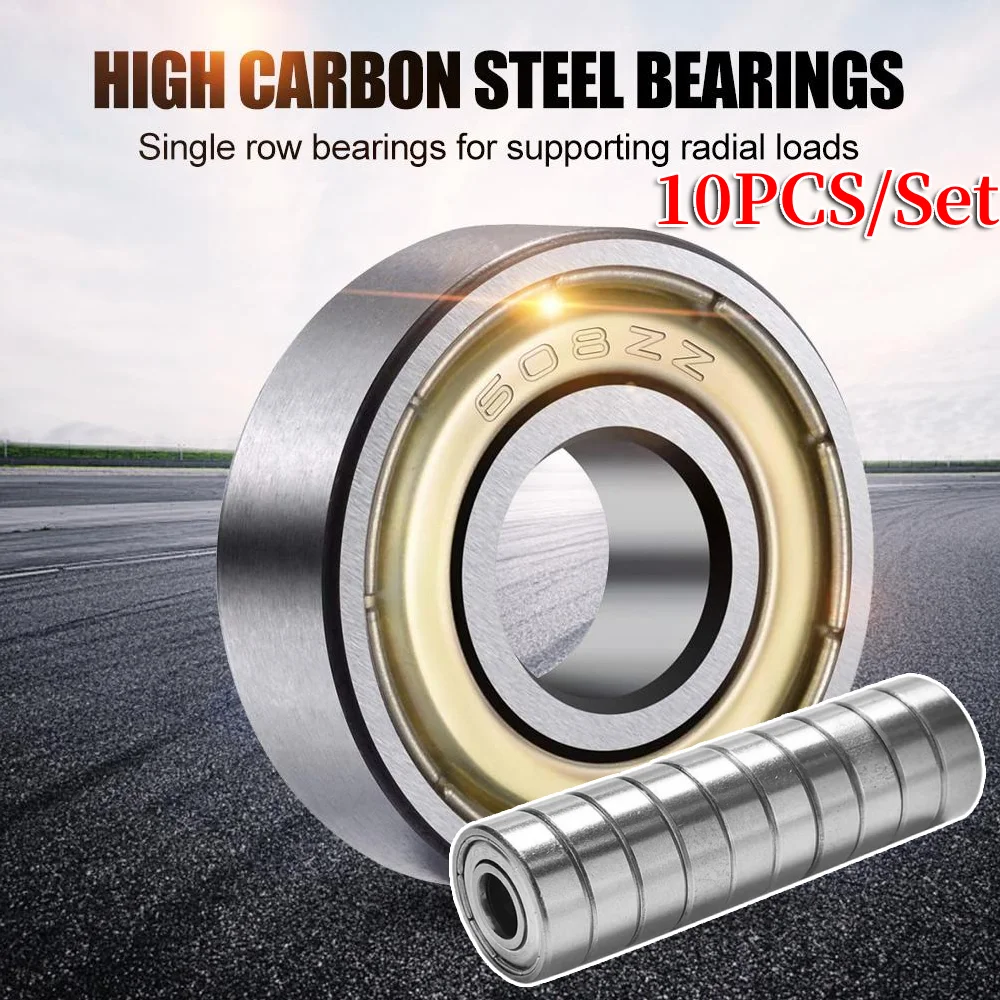 

10Pcs 608ZZ Deep Groove Ball Bearing High Carbon Steel Skateboard Ball Bearings 8x22x7mm for Skateboards Inline Skates Scooters
