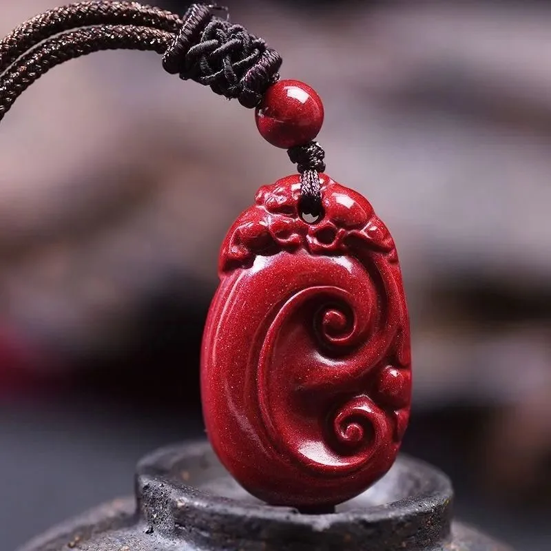 Purple Gold Cinnabar Auspicious Ruyi Pendant for Men and Women