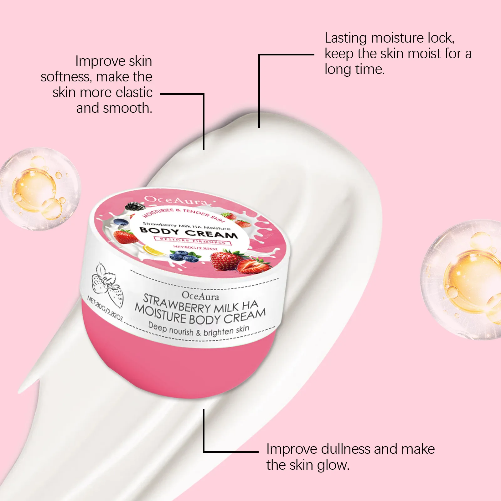 

OCEAURA Strawberry Milk Body Lotion Deep Hydrate Firm Skin Improve Roughness Relieve Dryness Wh-iten Brighten Body Sooth Lotion