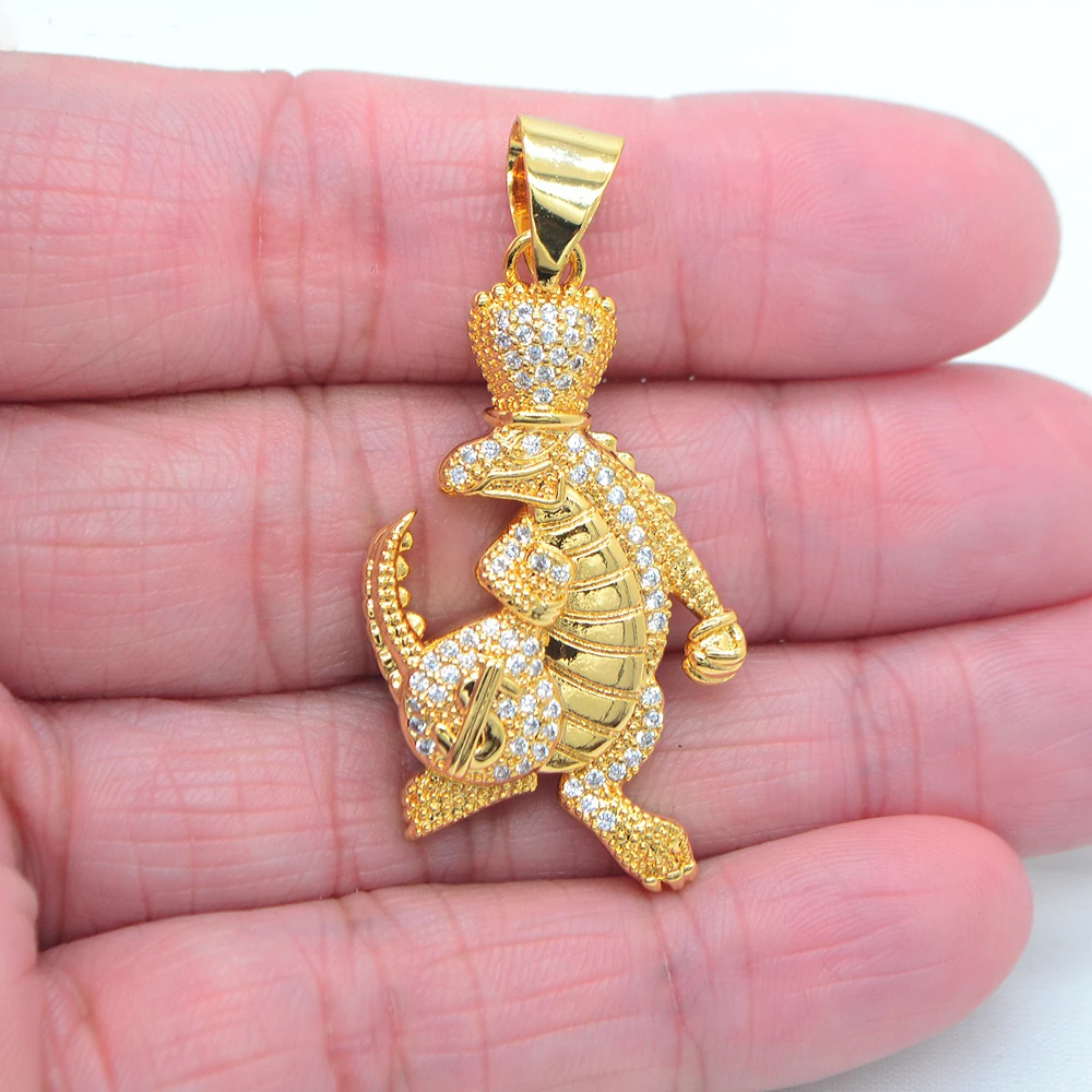 High Quality Gold Color Clear Cubic Zirconia Hip Hop Bling Crocodile Carrying Money bag Pendant Jewelry