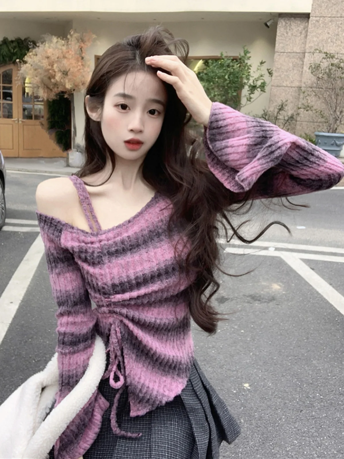 Women Print Pullover Knitted Sweater Harajuku Korean Y2k Long Sleeves Oversize Sweaters Jumper Vintage 2000s Clothes 2024 Autumn