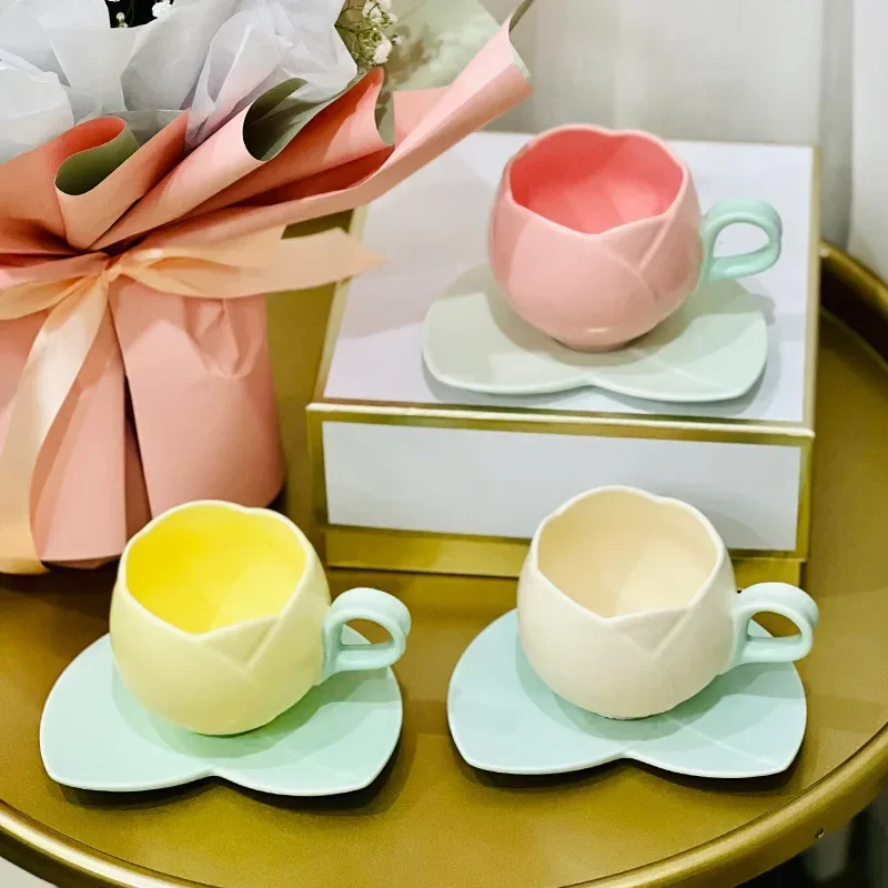 

Creative Ceramic Coffee Cup Saucer Breakfast Milk Tulip Set Large Capacity Coffee Cup Tea Cups Tea Cups Set