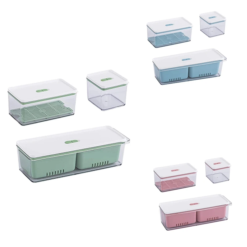 Stackable Produce Saver, Organizer Bins/Storage Containers With Removable Drain Tray, Set Of 3, For Cabinets