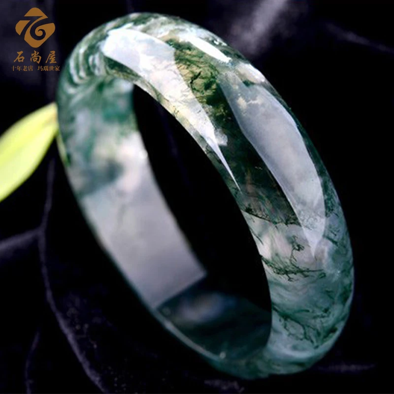 Natural Moss Agate Bangle Bracelet Women Healing Gemstone Fine Jewelry Genuine Water Grass Agate Stone Bangles Ladies Gifts