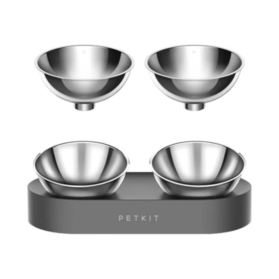 

Elevated Dog Cat Bowl with 2 Stainless Steel Replaced Bowls, 15° Tilted Raised Cat Food and Water Bowls, Food Grade Material, N