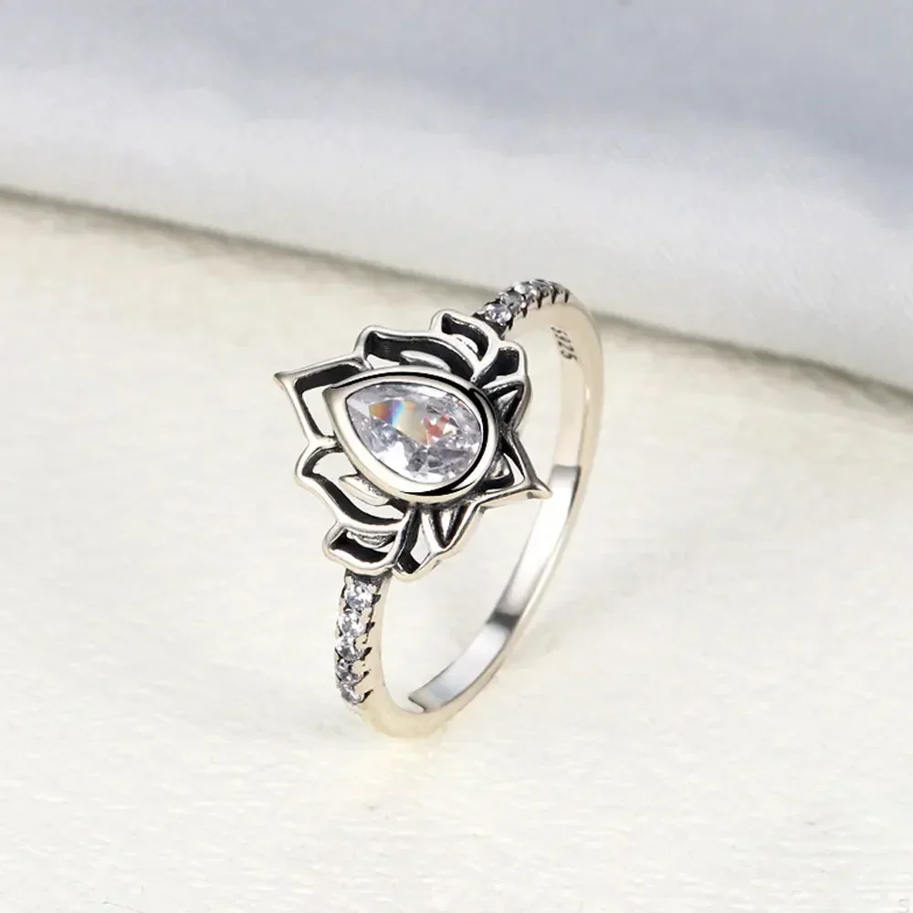 Women's 925 Thai Silver Adjustable Lotus Flower Ring