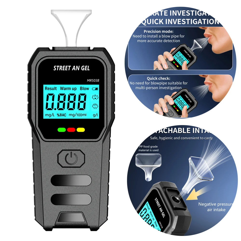 Détecteur d'alcool Portable, testeur d'alcool portatif monté sur voiture avec grand écran sans contact de haute précision