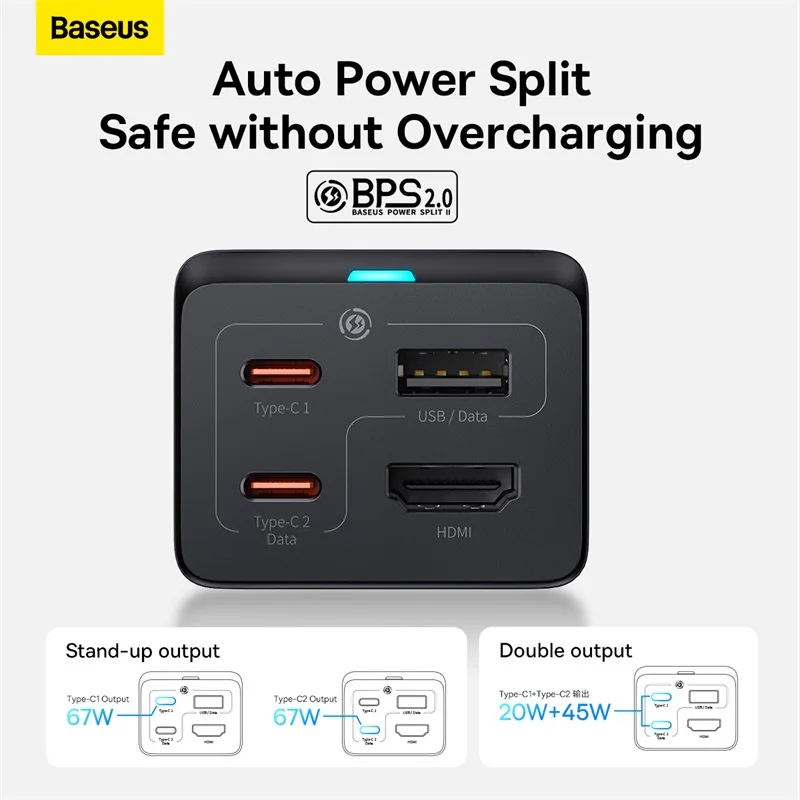 Baseus 67W GaN Desktop USB C Charger Fast Charging For iPhone Type C HUB 4K 30Hz HDMI Dock Station Adapter For Switch Steam Deck