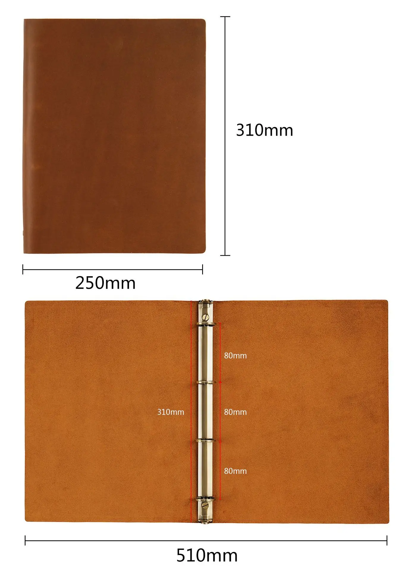 AIGUONIU Ringplaner aus echtem Leder im A4-Format mit 4-Loch-Binder, Retro-Notizbuch, vertikale Version, neutraler Notizblock, Skizzenbuch – Detail 6