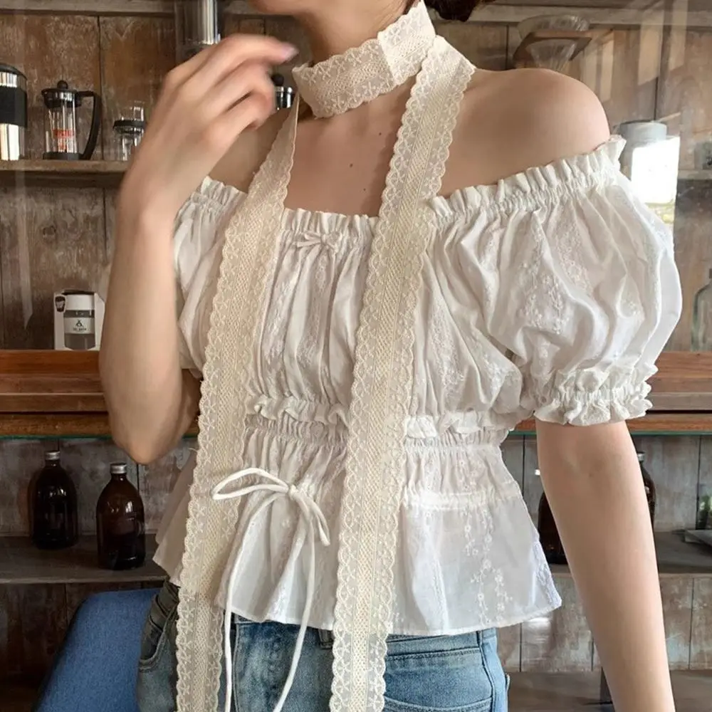 Pastoral Style Lace Cotton and Linen Ribbon Belt Cotton Embroidery Turban Accessories Ribbon Long Scarf Multifunctional Usage