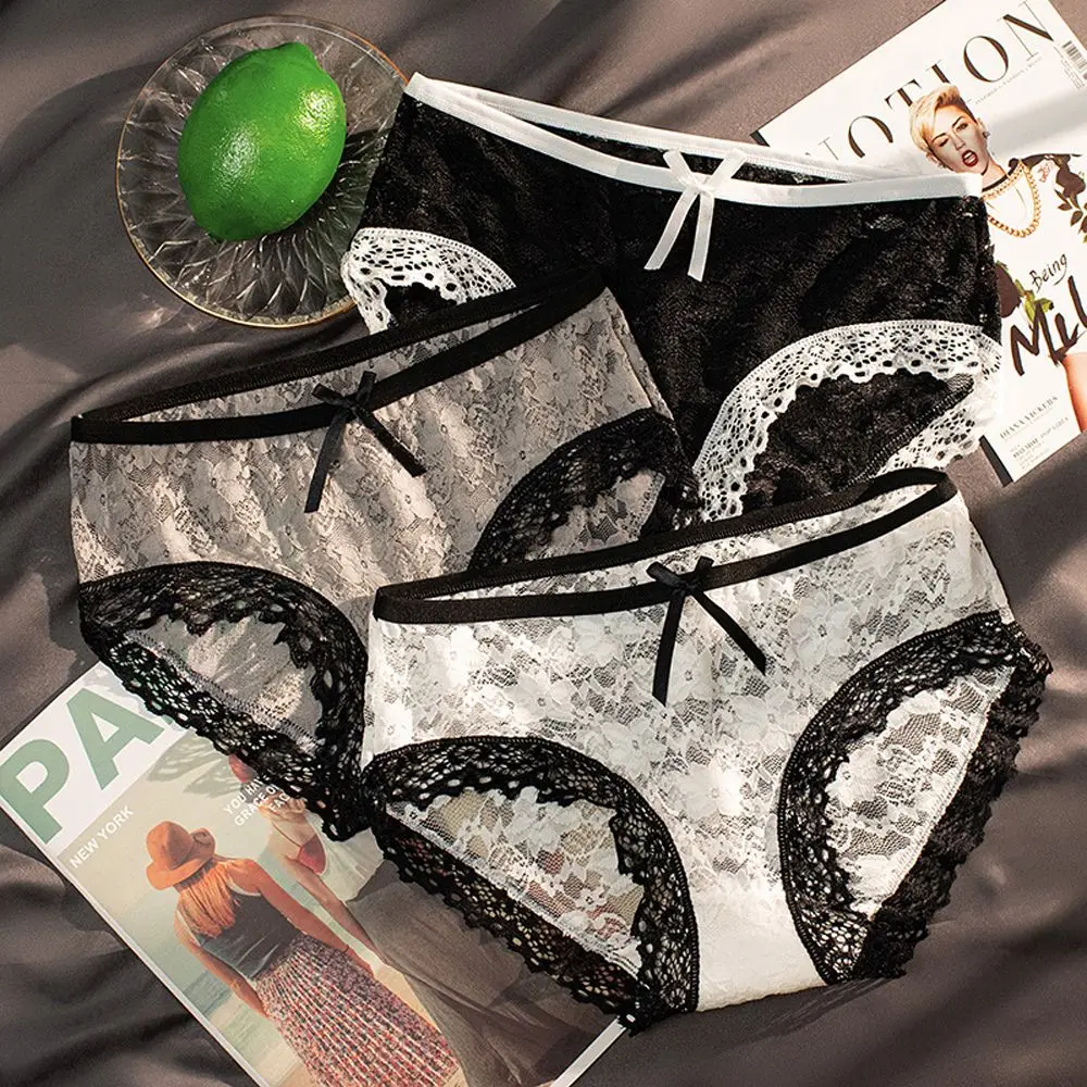 

Cute Soft Lingerie Mid-waist For Girls Bowknot Briefs Women Panties Korean Underwear Lace