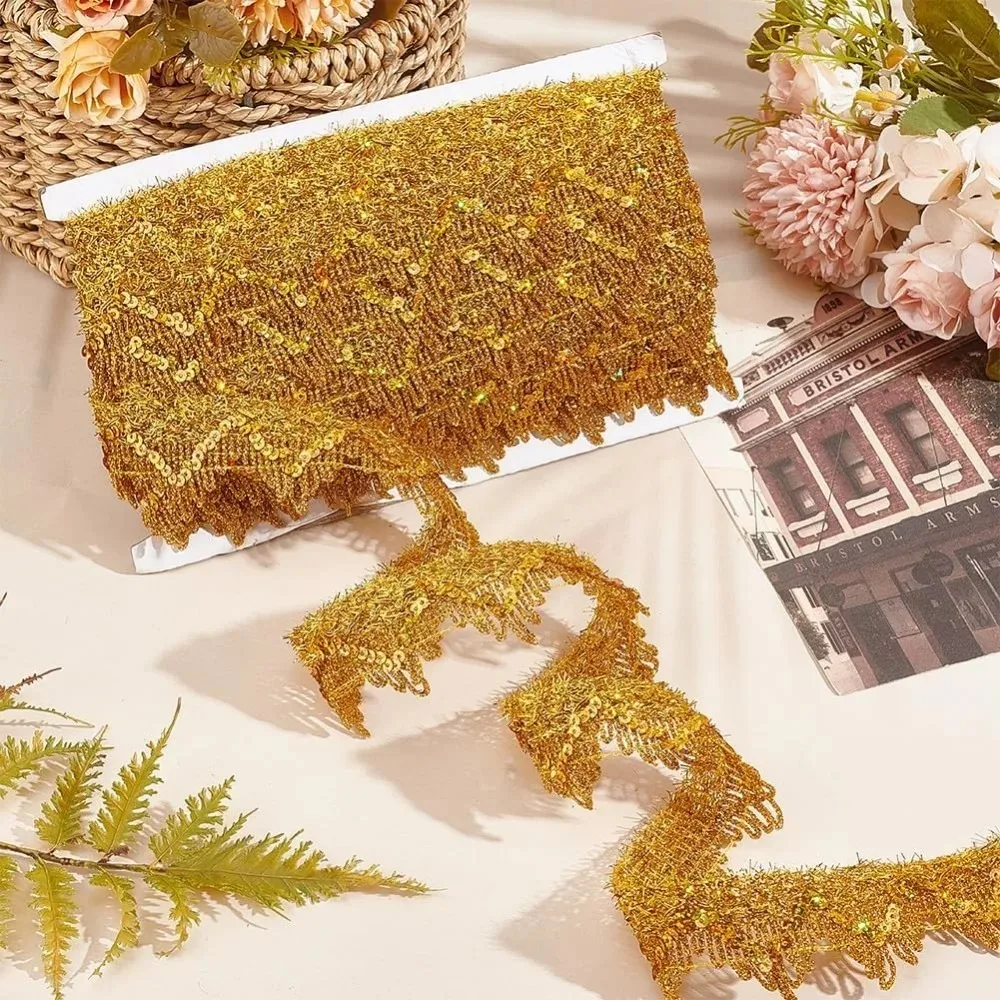 14.2 ياردة 1.5 بوصة مطرزة الدانتيل تقليم معدني الدانتيل تقليم البوليستر شريطة من الدانتيل Gimp مزين الحرفية الشريط لحفل الزفاف