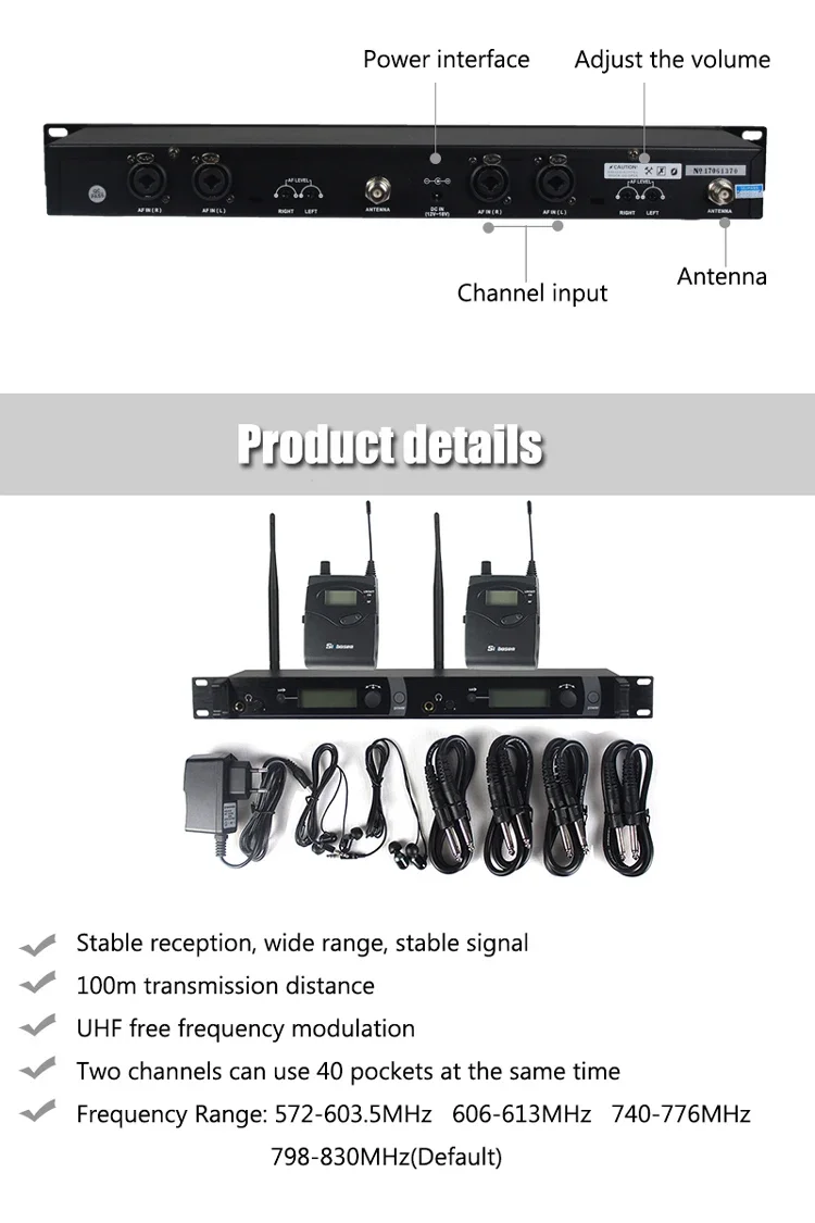 Paulkitson SR2050 Drahtloses In-Ear-Monitor-System mit Doppelsender Professionelles Bühnenmonitoring für Live-Band-Konzerte und Veranstaltungen – Detail 3