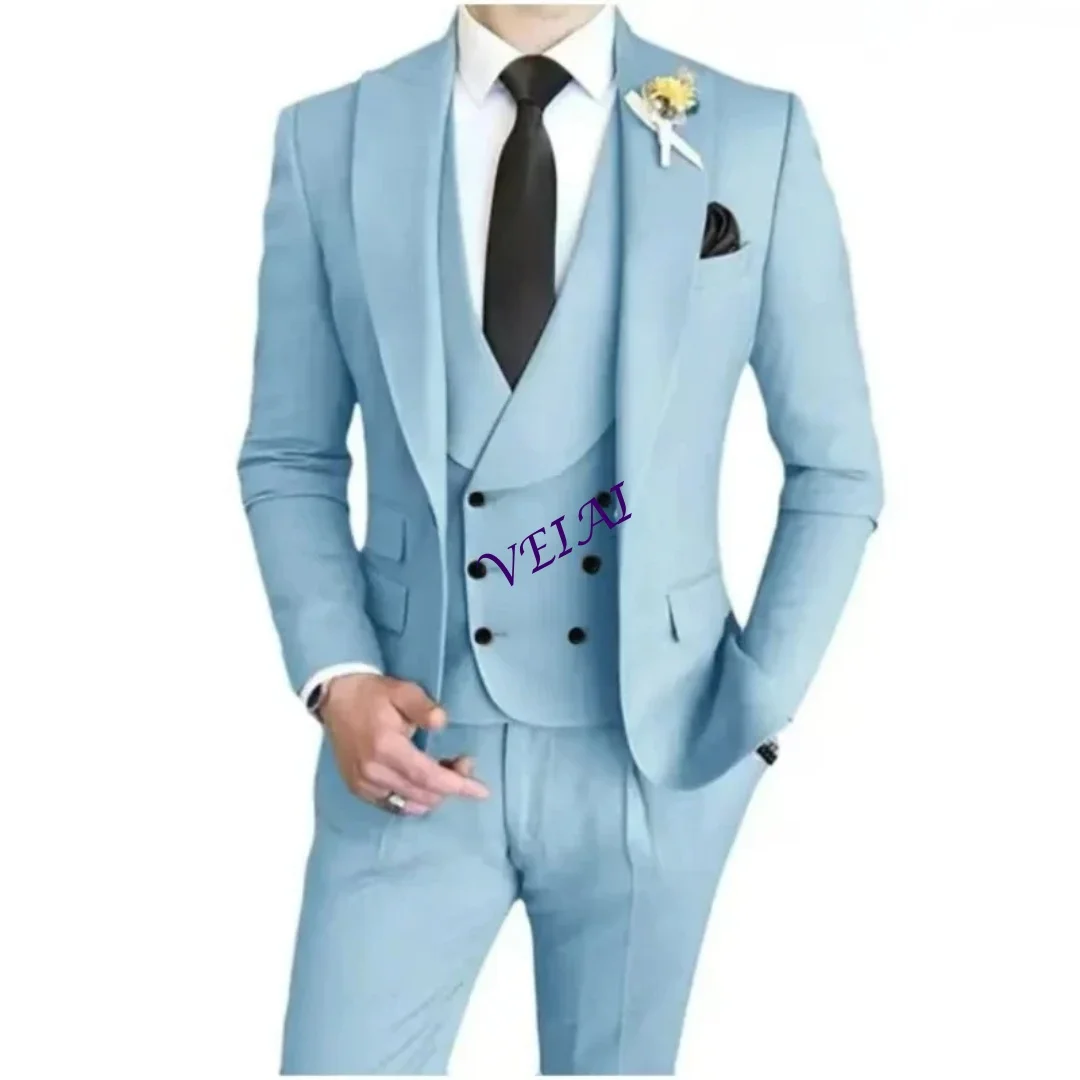 

CustomizedColorful Men's 3 Piece Tuxedo Suit Peak Lapel Blazer Vest And Pant Set for Graduation Wedding Elegant Partywear