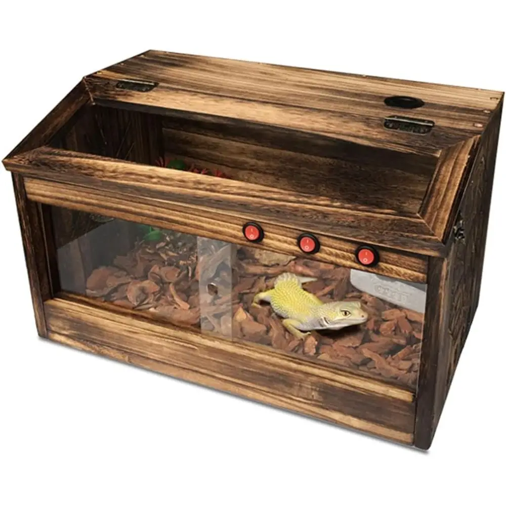 

Коричневый деревянный террариум с раздвижной дверью для рептилий, земноводных и разведения, 60x40x40 см
