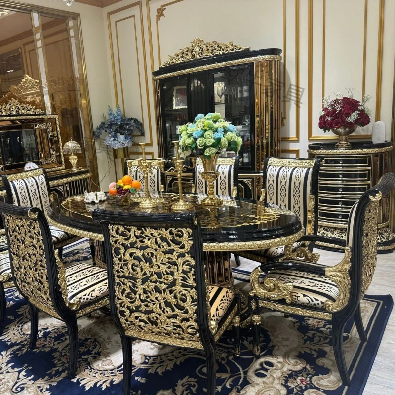 

Luxury French court sofa large villa solid wood carving flower sofa 1123 combination