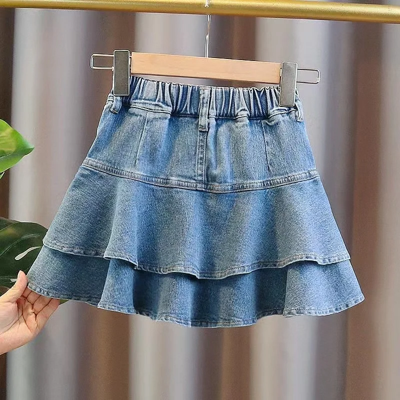 Girls Baby Denim Short Skirt Summer 2024 New Children\'s Fashionable Cake Skirt Half Skirt Kids Clothing