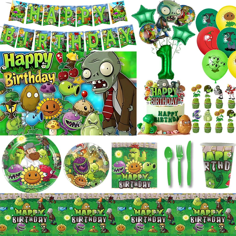 

Plants-es vs Z-Zombies Birthday Party Decoration Boy Hot Game Balloon Background Disposable Tableware Plates Cups Kids Gifts