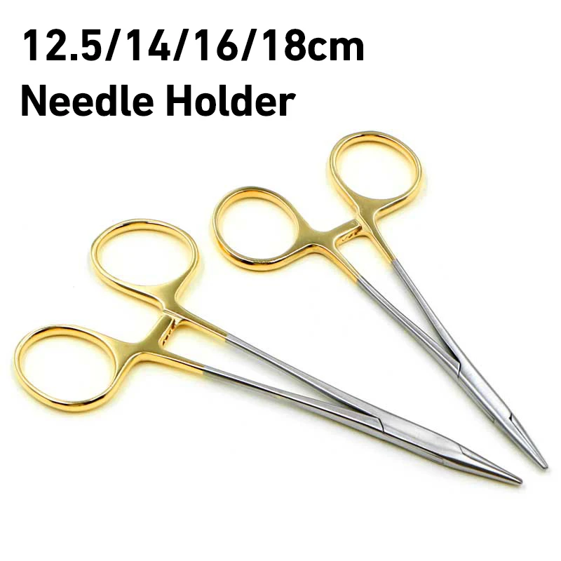 1PC Needle Holder Plier TC Head Reusable Stainless Steel Gold Plated Handle Orthodontic Forcep Dental Surgical Instrument tool