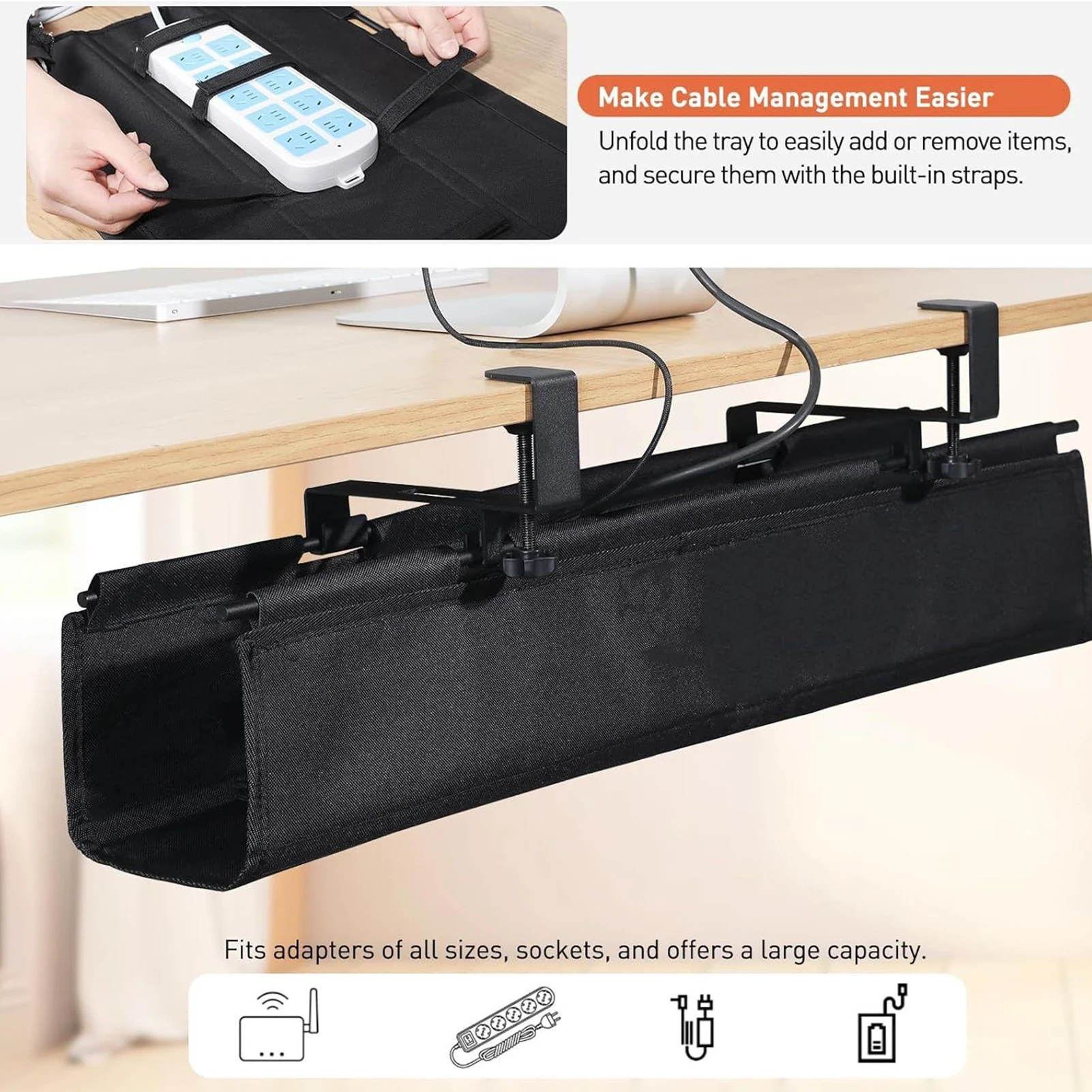 Hidden Wire Organizer Office Worker Under-desk Cable Management Box For Desk Setup Professional Cord Hider Tidy Workstation Tool