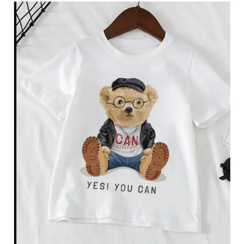 子供用の通気性のあるスウェットシャツ,クマのプリントが施された通気性のあるTシャツ,女の子用のトップス,韓国版,春と秋の最新スタイル