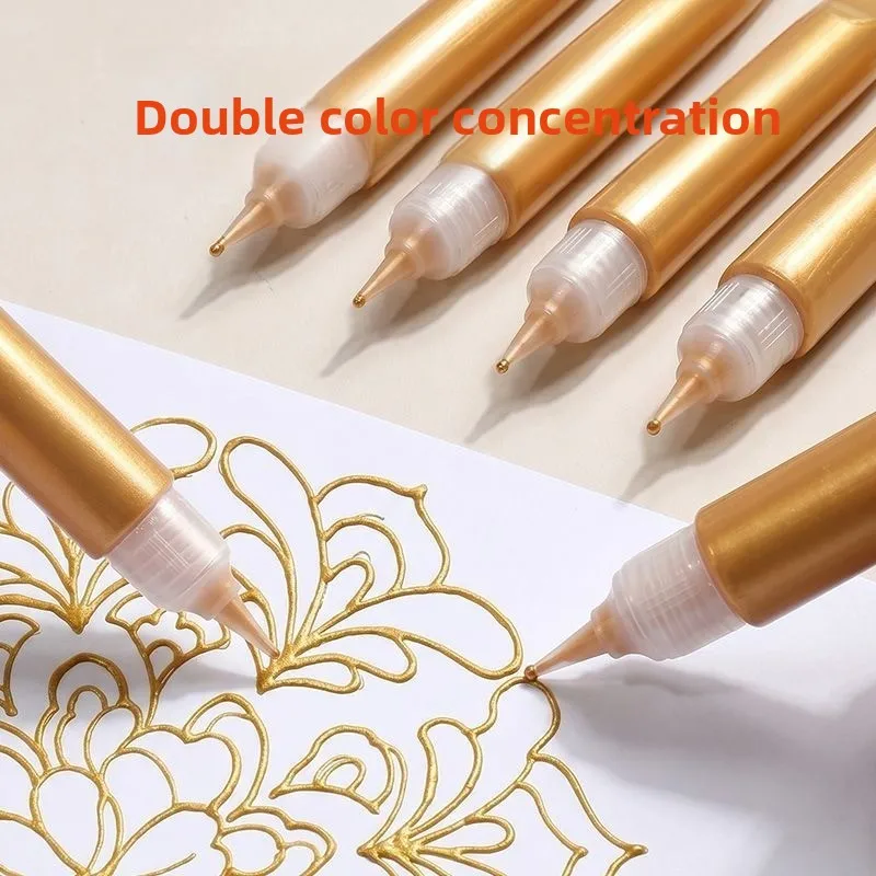 5Pcs Gold 3D Outliner Pen, Waterproof Metallic Outline Paint for Glass Ceramic Acrylic Painting DIY Craft Tool