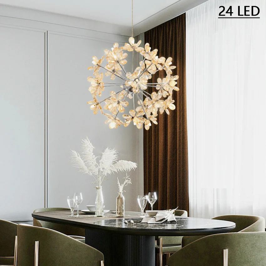 Imagem -02 - Modern Led Crystal Chandelier Dandelion Round Ball Pendant Lâmpada do Teto para Jantar e Sala de Estar Pendurado Luz Luxo Novo