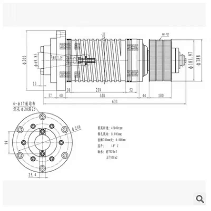 BT50 190mm Belt Drive Milling Spindle for CNC Machine Center High Precision Numerical Control Router Head Tool Holder