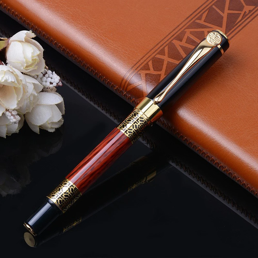 

Luxury Black Golden Carving Mahogany Fountain Pen Ink Pen Nib Iraurita caneta tinteiro Stationery Penna Stilografica Stylo Plume