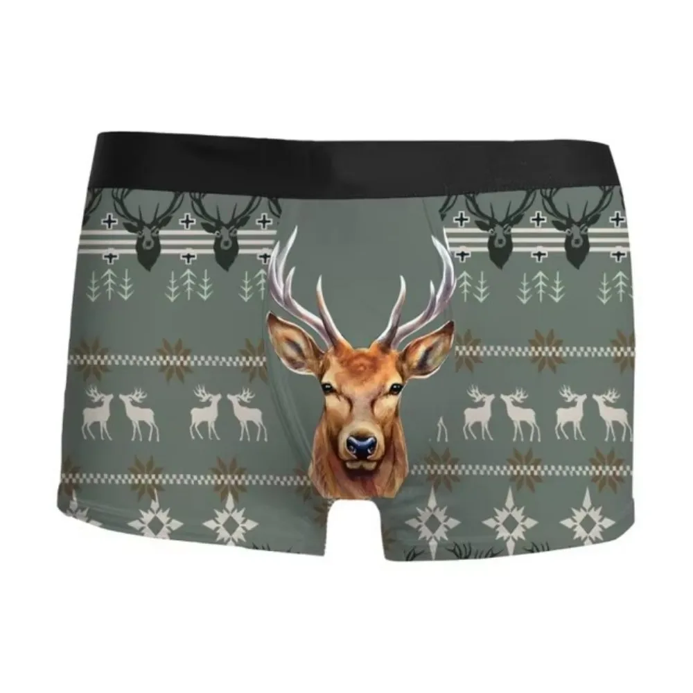 2024 Hot Christmas 3D printed men\'s underwear breathable comfortable fashion inside with mid-waist boxers