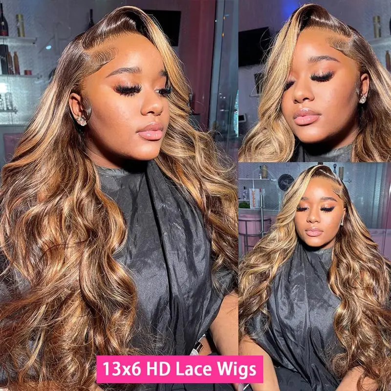 34Inch Honey Blonde Lace Front Wigs Human Hair 4/ 27 Highlight Ombre 13x6 Transparent Lace Frontal Human Hair Wigs For Women