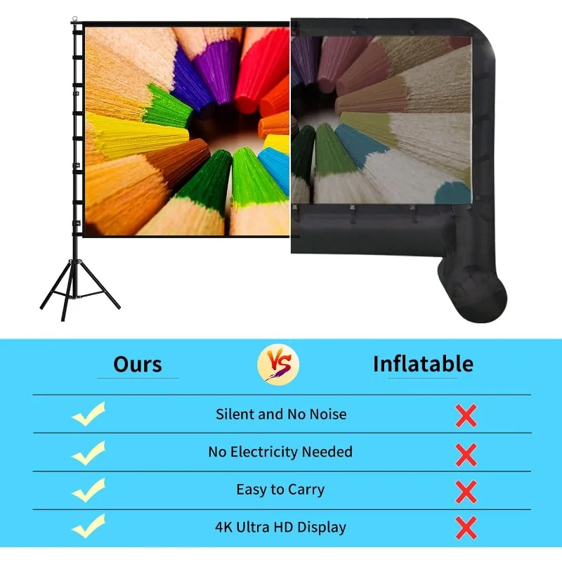 Projector Screen and Stand, TOWOND 180 Inch Outdoor Projection Screen, Portable 16:9 4K HD Rear Front Movie Screen