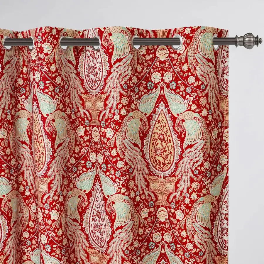 

Floral Red Curtains for Bedroom 80 Blackout Thermal Insulated Lined Double Layer Vintage Peacock Printed Pattern Darkening Drape