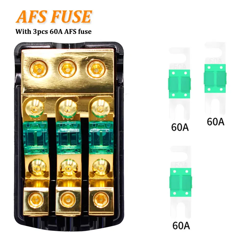 Car Audio Distribution Fuse Block, Mini ANL Fuse Box Holder Distribution Block (0-4GA)IN-(4-8GA)OUT 2/3/4 Way Fuses Holder 60A