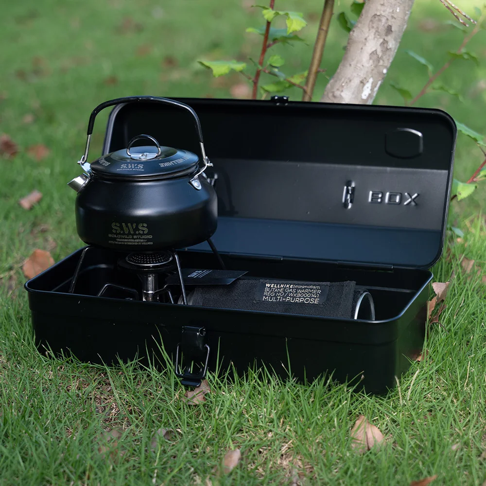 Thickened Cold Rolled Iron Camping Storage Box, Portable Outdoor Toolbox with Wood Panel Mountable Design for Cookware Organizer