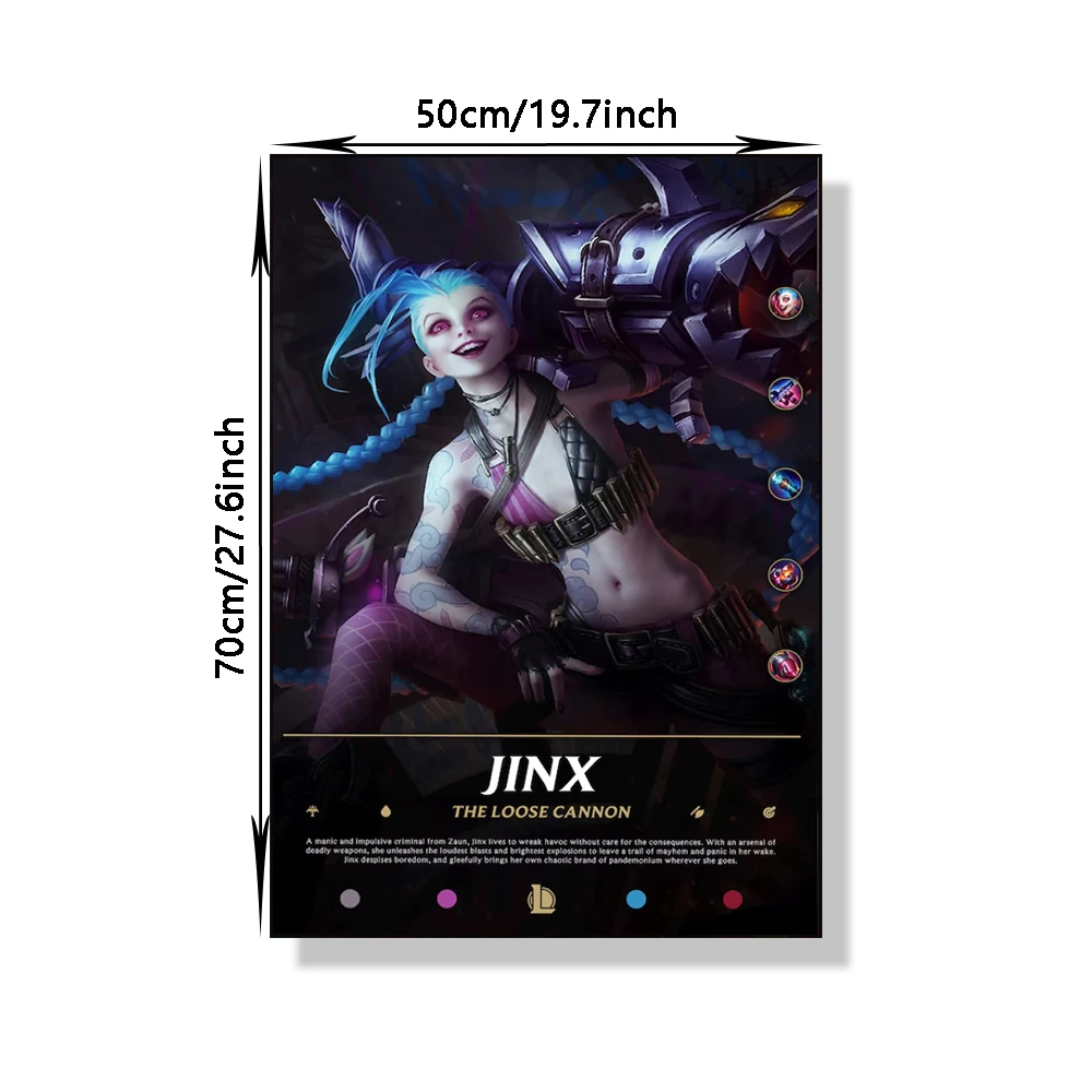 ملصق فني من Game League of Legends، JINX CAITLYN EKKO لوحة فنية مطبوعة على القماش، تستخدم لتزيين جدران المنزل، بدون إطار