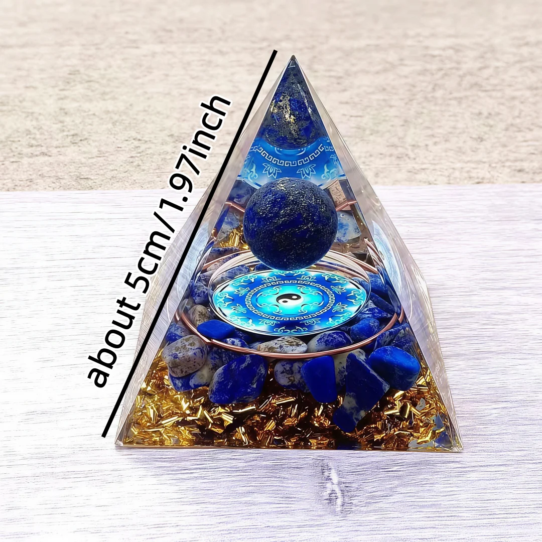 Natural Lapis Lazuli Orgone Pyramid with Crystal Ball | EMF Protection Healing Crystal Pyramid for Meditation & Home Decoration