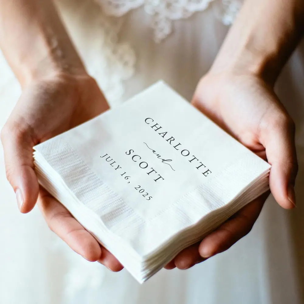 Personalized 50pcs Wedding Napkins Custom Standard/Coined Cocktail Napkins Engagement Bridal Shower Party Wedding Decoration view 2