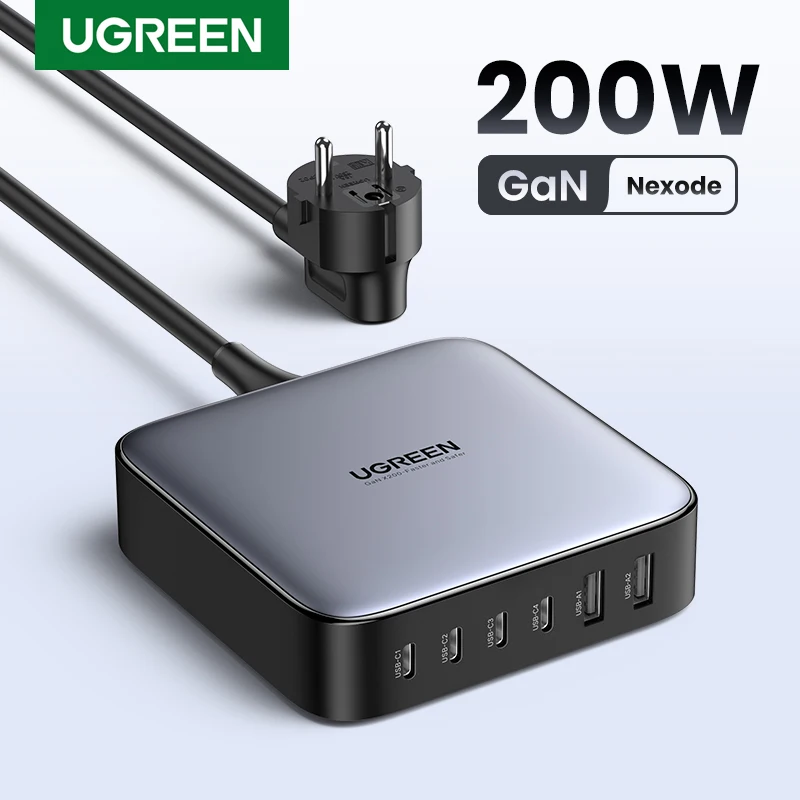 UGREEN 200W GaN Charger Desktop Laptop Fast Charger 6 in 1 Adapter For iPhone 13 12 Pro Max Xiaomi Samsung Tablets Phone Charger