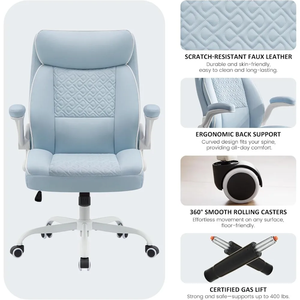 

Computer Desk Chair with Lumbar Support,Comfortable Leather Home Office Chairs 400lbs with Padded Flip