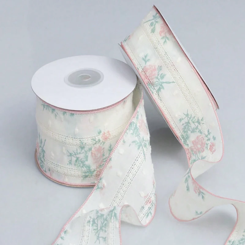 1 Piece of 5cm Wide and 1m Long Hollow Flower Chiffon Ribbon Fabric DIY Sewing Accessories Clothing Decoration Bow Tie