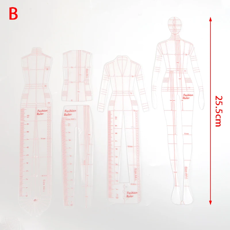 4pcs/set Women Fashion Drawing Ruler Figure Drawing Template For Fashion Design Fashion Illustration Sketch Template Tool Kit