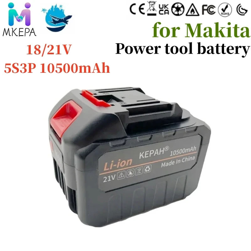 Makita 21V rechargeable battery 10500mAh lithium-ion battery, suitable for series electric tool high-pressure water gun EU/plug