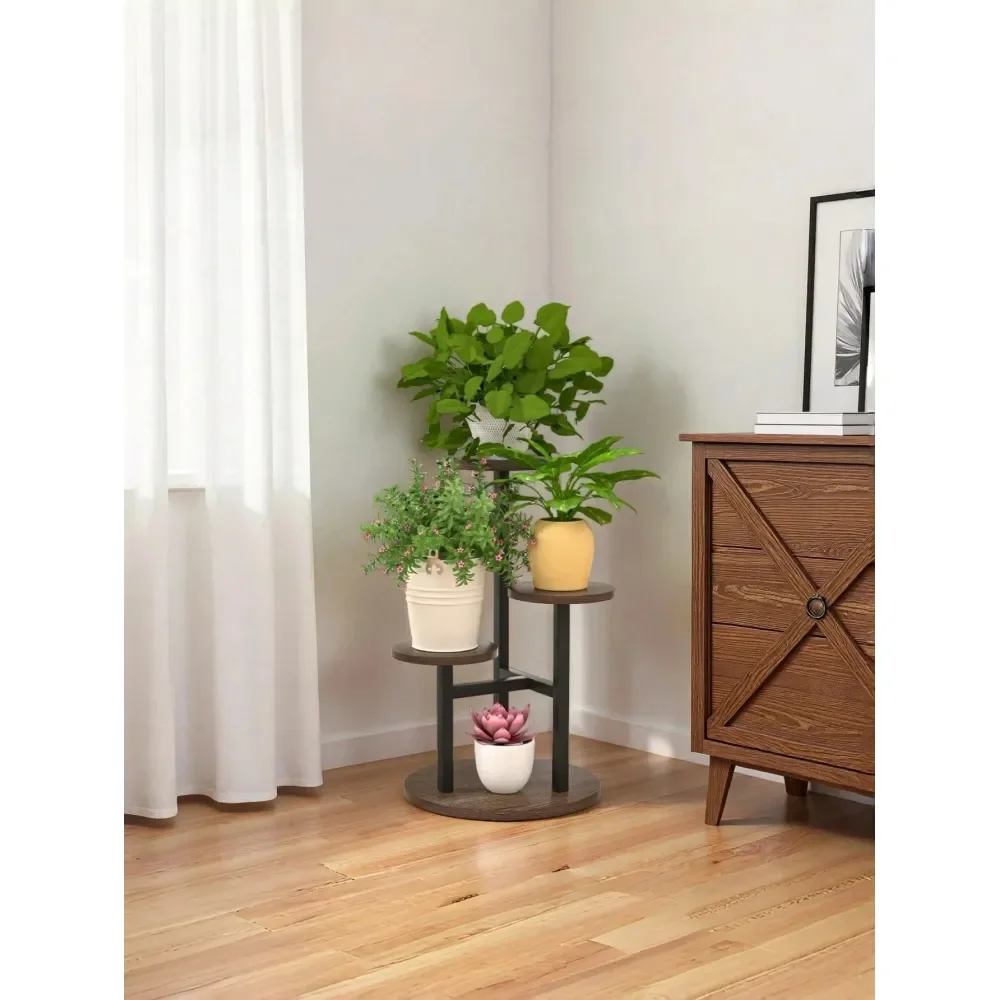 

4 Tier Indoor Outdoor Plant Stand Metal Wood Corner Plant Rack Multilayer Flower Shelf For Balcony Garden Patio Living Room Hom