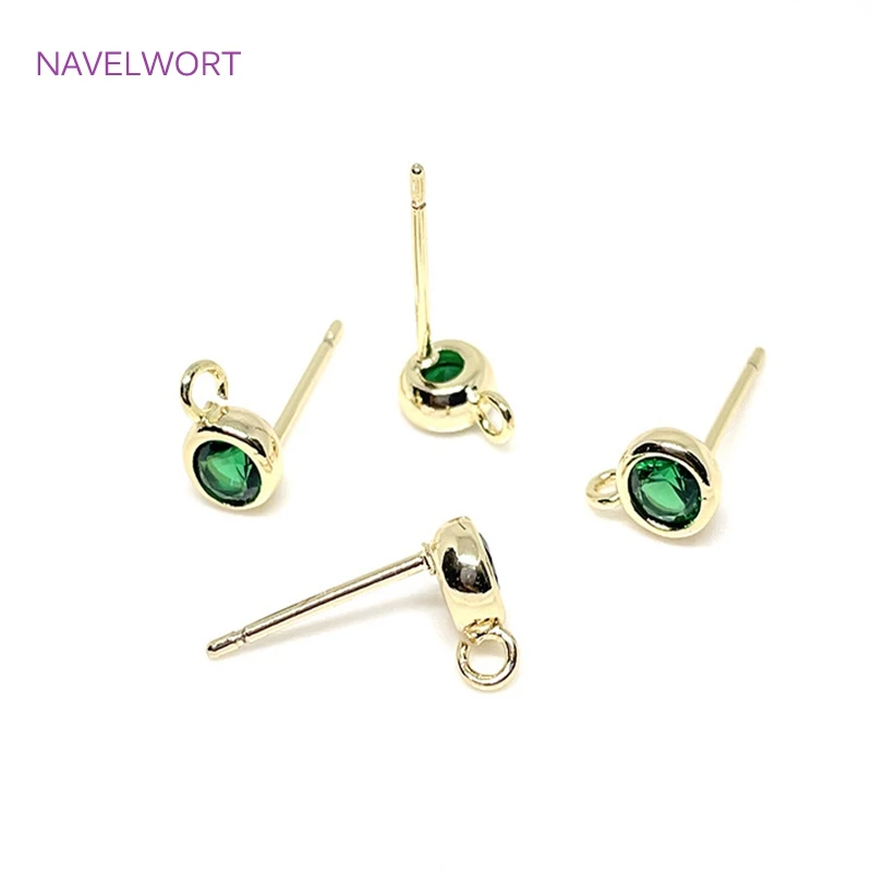 2022 New Design 14K Gold Plated Inlaid Zircon Post Earring Fittings Supplies For DIY Fashion Earring Making Findings