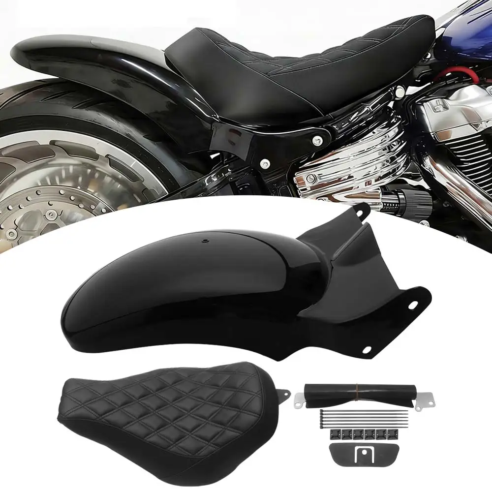Заднее крыло и сиденье для мотоцикла, совместимые с Harley Davidson Softail Fat Boy Breakout 2018-2026, цвет Vivid Black