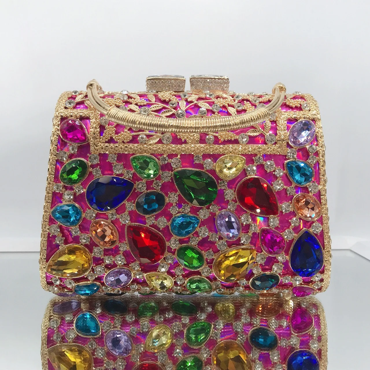 Colorful Gemstone Diamond Dinner Bag Banquet Diamond Clutch Shoulder Messenger Women's Bag Affordable Glitter Quilted Crossbody